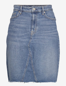 Asymmetrical Denim A-Line Skirt - jeanskjolar - provence wash