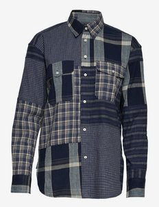 Patchwork Cotton-Blend Shirt - langærmede skjorter - blue multi