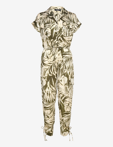 Palm Leaf–Print Twill Jumpsuit - jumpsuits - olive multi