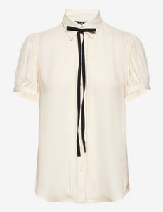 Crinkle Georgette Puff-Sleeve Shirt - kortärmade skjortor - mascarpone cream