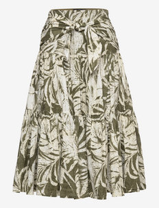 Palm Leaf–Print Cotton Voile Skirt - midi nederdele - olive multi