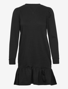 Fleece Drop-Waist Sweatshirt Dress - collegemekot - polo black