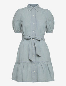 Chambray Puff-Sleeve Dress - skjortekjoler - sun faded wash