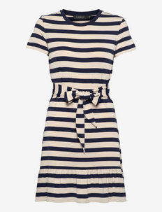 Striped Jersey T-Shirt Dress - t-shirtkjoler - mascarpone cream/