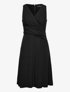 Surplice Jersey Sleeveless Dress - cocktail dresses - black