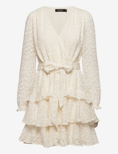 Ocelot Belted Crinkle Jacquard Dress - partydresses - mascarpone cream