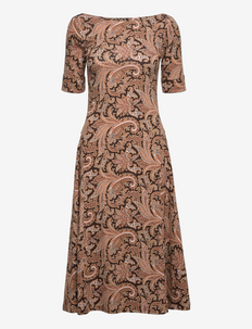 Paisley Stretch Cotton Midi Dress - cocktail dresses - brown multi