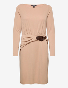 Buckle-Trim Stretch Jersey Dress - cocktail dresses - classic camel