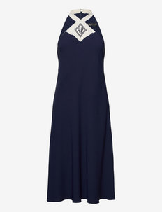 Embroidered Two-Tone Halter Dress - cocktailkjoler - french navy/ mas