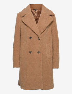 Double-Breasted Teddy Coat - fuskepels - lt tan