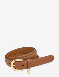 Charm Crosshatch Leather Belt - vyöt - lauren tan