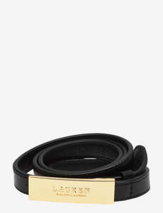 Logo Leather Skinny Belt - bælter - black