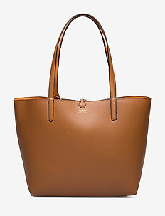 Faux-Leather Reversible Tote - shoppingväskor - lauren tan/orange