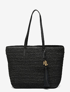 Crochet-Straw Medium Whitney Tote - tote bags - black/black