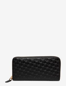 Debossed Leather Continental Wallet - portemonnees - black