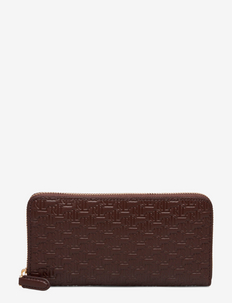 Debossed Leather Continental Wallet - portemonnees - chestnut brown