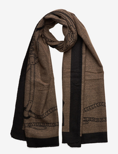 Equestrian-Inspired Jacquard Wrap Scarf - lightweight scarves - black/camel