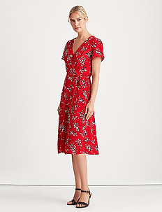 ralph lauren red floral wrap dress