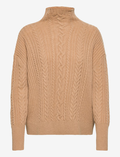 Cable-Knit Wool-Cashmere Sweater - džemperi ar augstu apkakli - classic camel