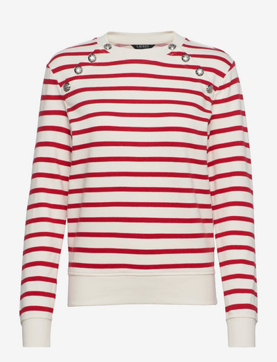Button-Trim Striped Sweatshirt - sweatshirts - pale cream/ lipst