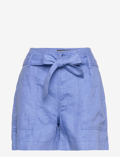 Belted Linen Short - paper bag shorts - blue loch