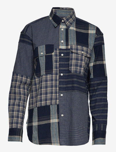 Patchwork Cotton-Blend Shirt - long-sleeved shirts - blue multi