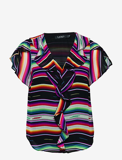 Striped Crinkle Georgette Blouse - blouses met korte mouwen - black multi
