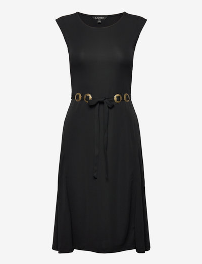 Belted Jersey Cap-Sleeve Dress - cocktail-kjoler - polo black