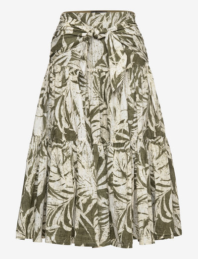 Palm Leaf–Print Cotton Voile Skirt - jupes midi - olive multi