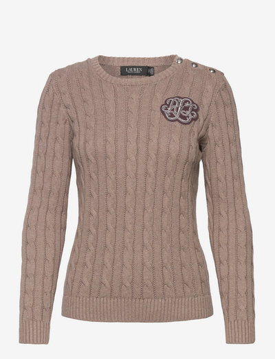 Button-Trim Cable-Knit Sweater - džemperi - truffle heather