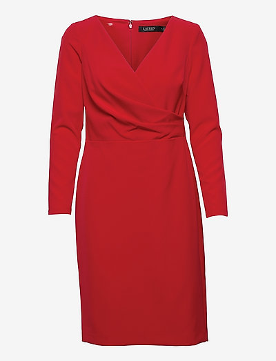 Crepe Long-Sleeve Dress - cocktail dresses - lipstick red