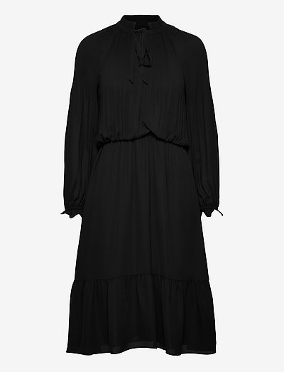 Long-Sleeve Georgette Dress - cocktailklänningar - polo black