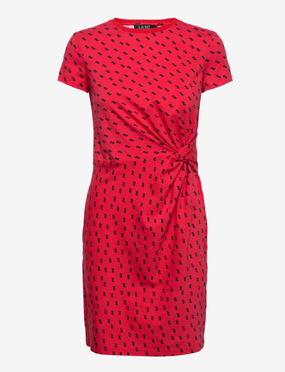 Geometric-Print Jersey Tee Dress - everyday dresses - lipstick red/blac