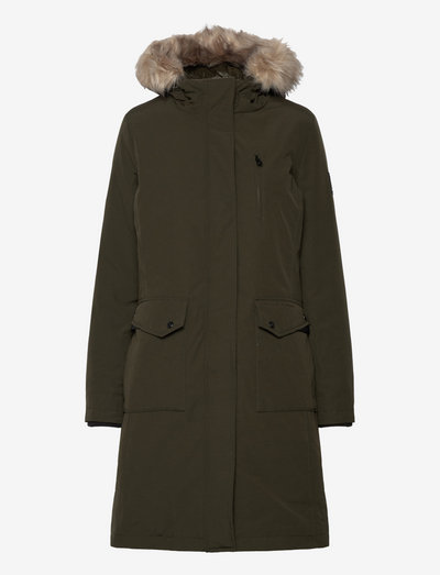 Faux Fur–Trim Long Hooded Down Coat - parkasjackor - loden