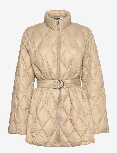 Belted Quilted Down Coat - pikowana - birch tan