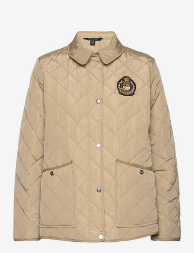 Crest-Patch Quilted Jacket - quilted jackets - birch tan