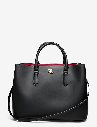 Smooth Leather Large Marcy Satchel - shoppers - black/crimson