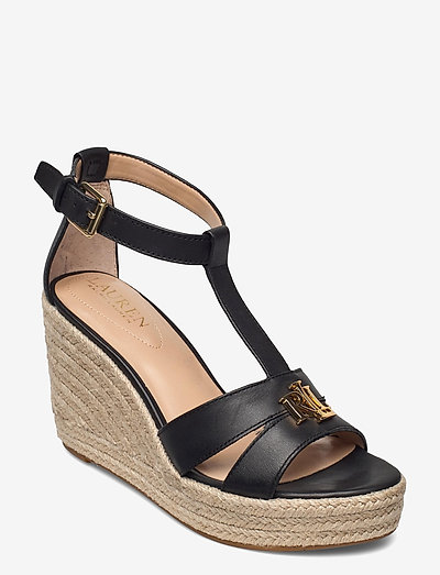 Hale Burnished Leather Sandal - heeled espadrilles - black