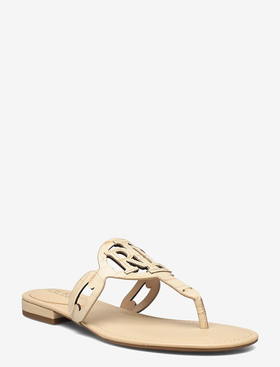 Audrie Crocodile-Embossed Leather Sandal - flade sandaler - parchment