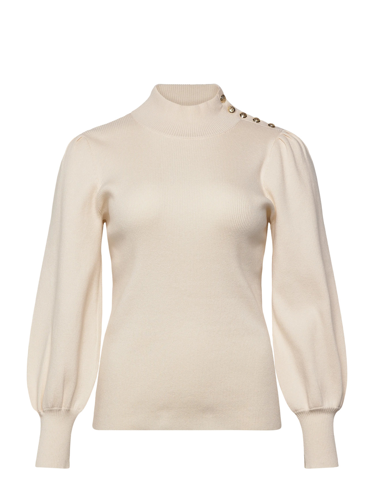 LAUREN Damen Button-Trim Mockneck Pullover Cream - 54-56 - Damen