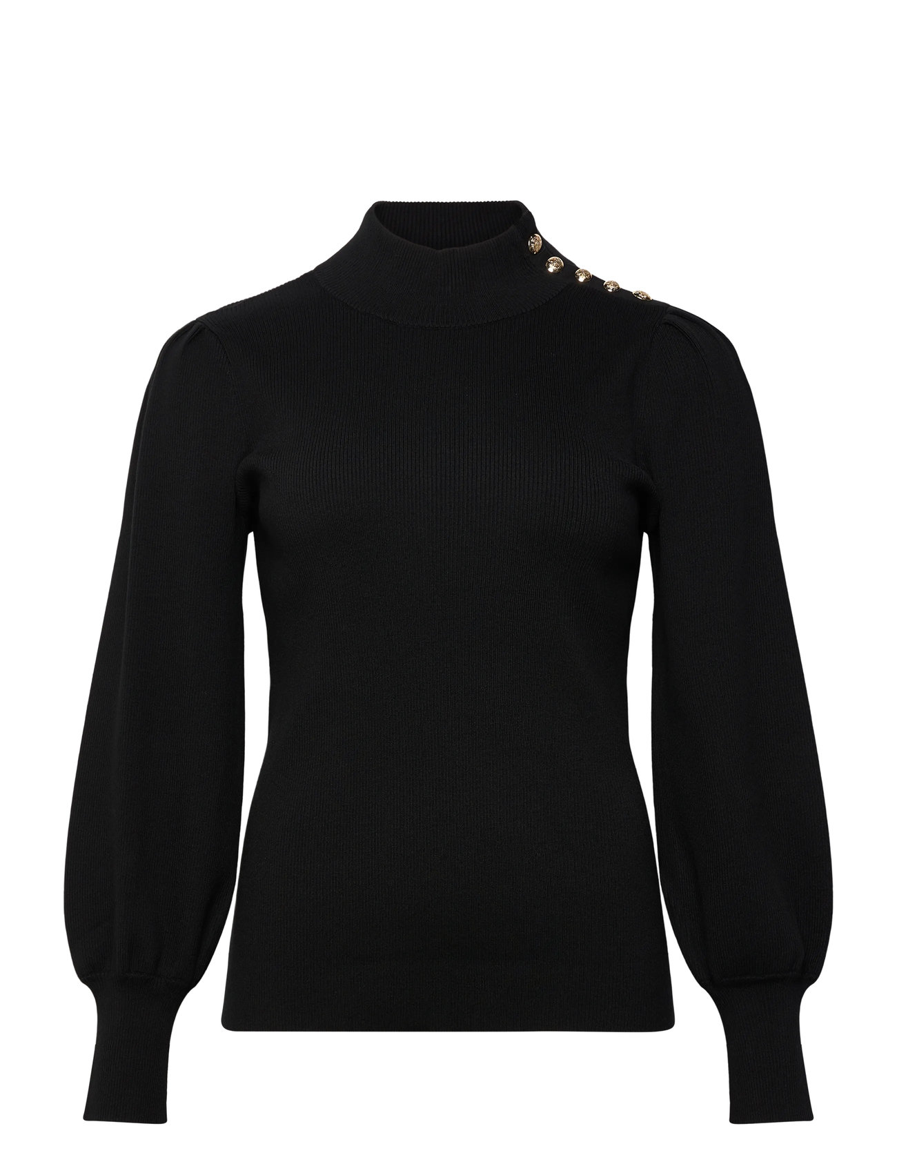 LAUREN Damen Button-Trim Mockneck Pullover Schwarz - 54-56 - Damen