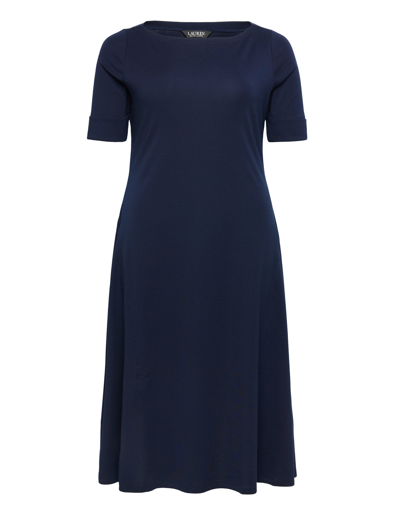Rib-Knit Stretch Cotton Midi Dress Knelang Kjole Navy Lauren Women