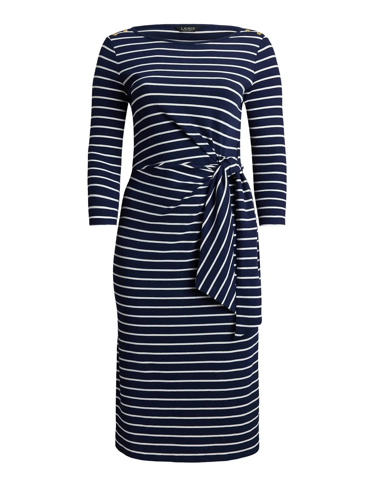 Lauren Women Striped Tie-Front Cotton-Blend Dress, 46-48, Navy, Kjoler > Knælange Og Midi, Dame