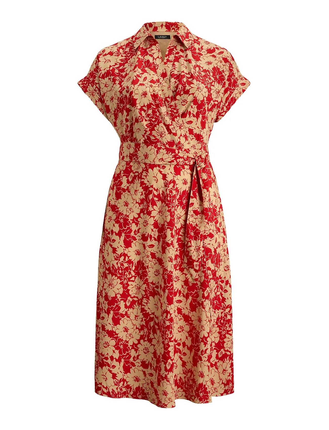Lauren Women Floral Belted Crepe Dress, 52, Red, Kjoler > Knælange Og Midi, Dame