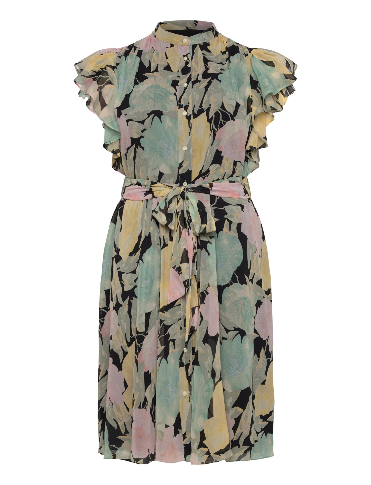 Floral Belted Georgette Shirtdress Kort Kjole Black Lauren Women