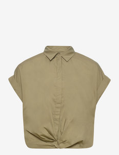 Twist-Front Cotton Broadcloth Shirt - kortermede skjorter - olive fern
