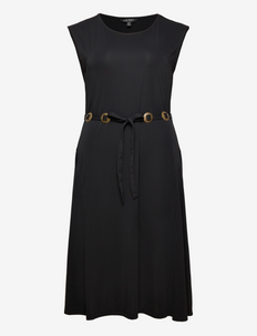 Belted Jersey Cap-Sleeve Dress - kleitas krekli - polo black