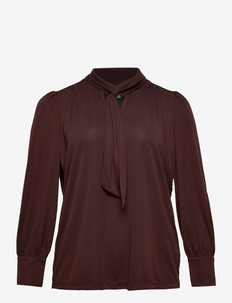 Tie-Neck Jersey Top - blouses met lange mouwen - circuit brown