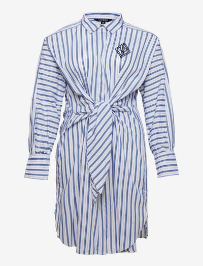Striped Cotton Broadcloth Shirtdress - sukienki koszulowe - blue/white