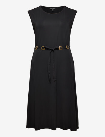 Belted Jersey Cap-Sleeve Dress - t-skjortekjoler - polo black
